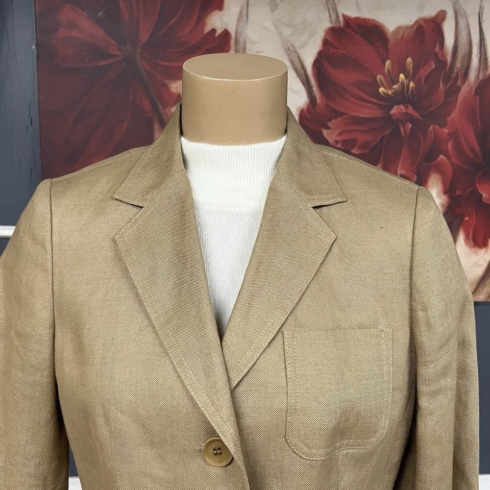 Talbots Irish Linen Blazer 8 Petite 8P Womens Jacket Light‎ Brown Lined - Picture 4 of 12